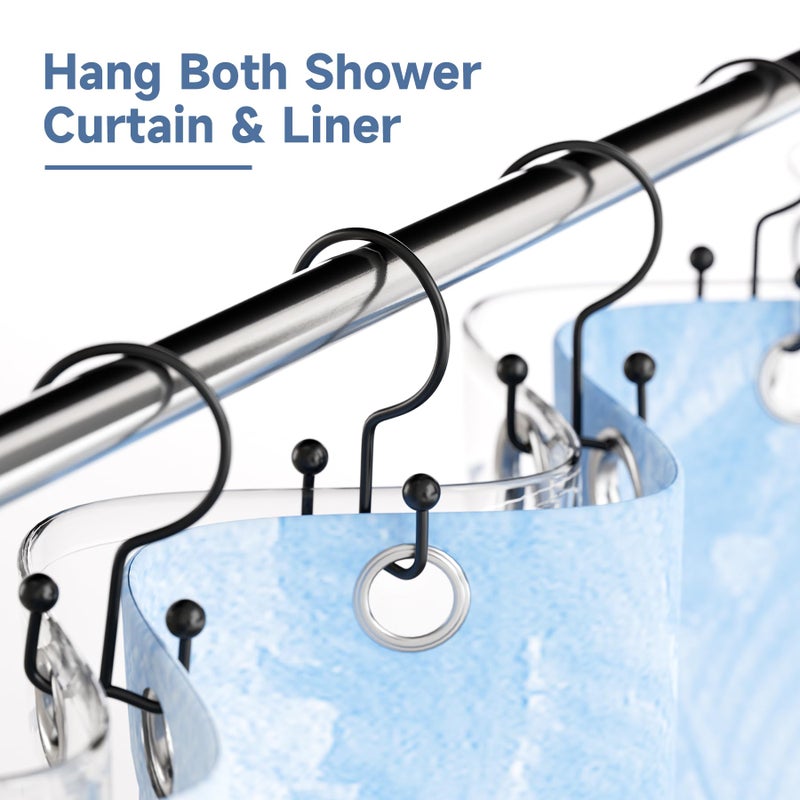 Titanker Shower Curtain Hooks Black, Minimalist Simple Double Glide Shower Curtain Rings, Rust Proof Metal Shower Hooks Rings for Bathroom Shower Rods Curtains, Set of 12 Hooks - Image 2
